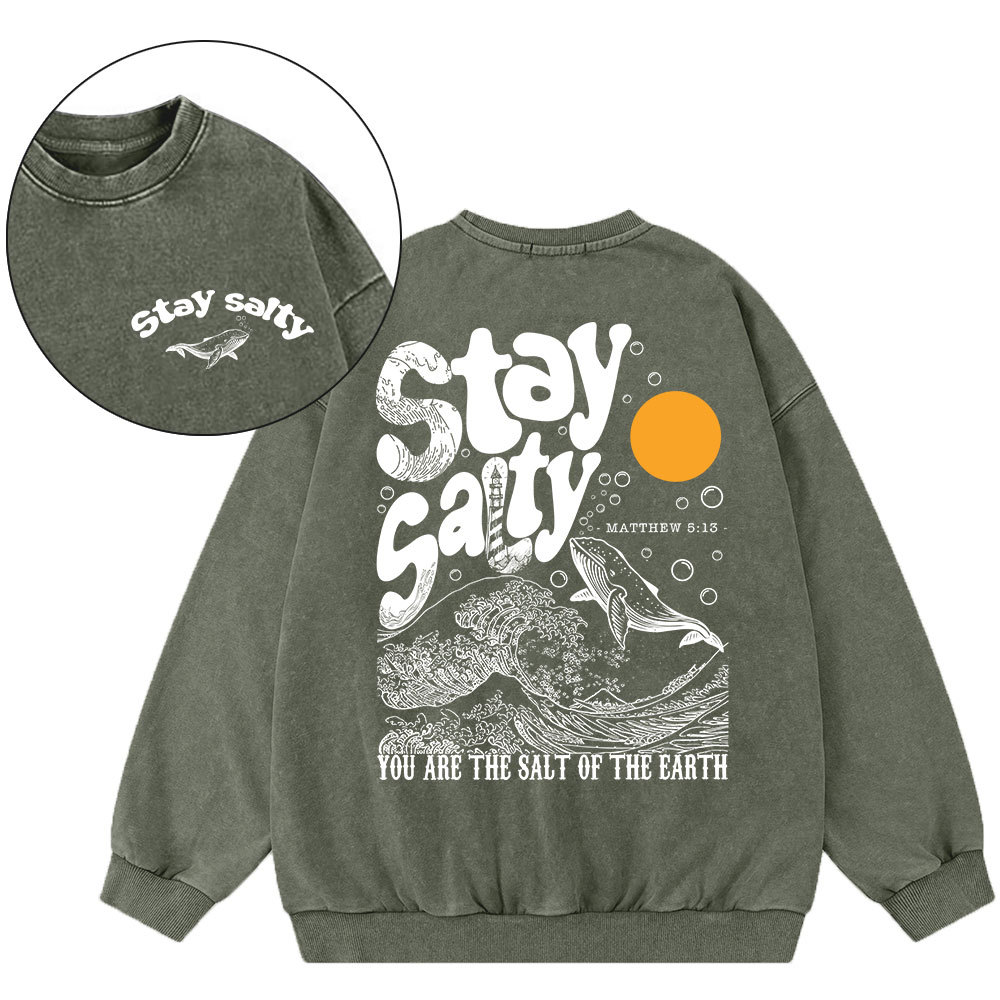 Stay Salty Ocean Waves Christian Washed Sweatshirt
