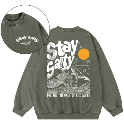 Stay Salty Ocean Waves Christian Washed Sweatshirt