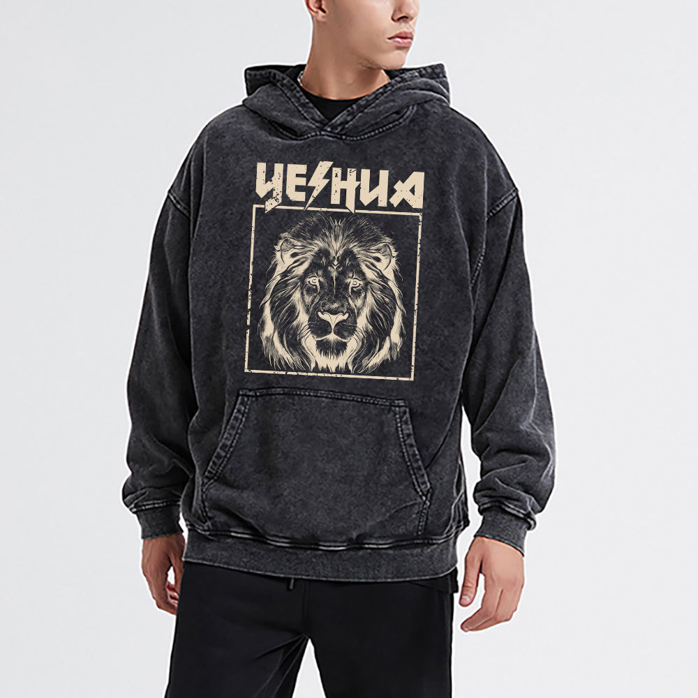 Retro Yeshua Lion Christian Washed Hoodie 