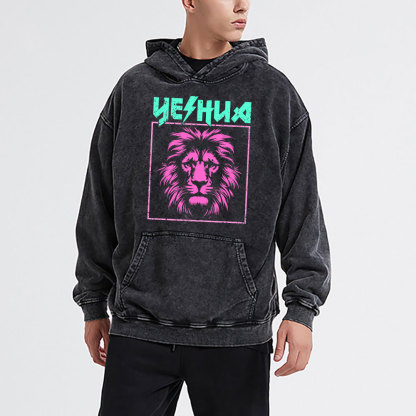 Yeshua Lion Christian Washed Hoodie 