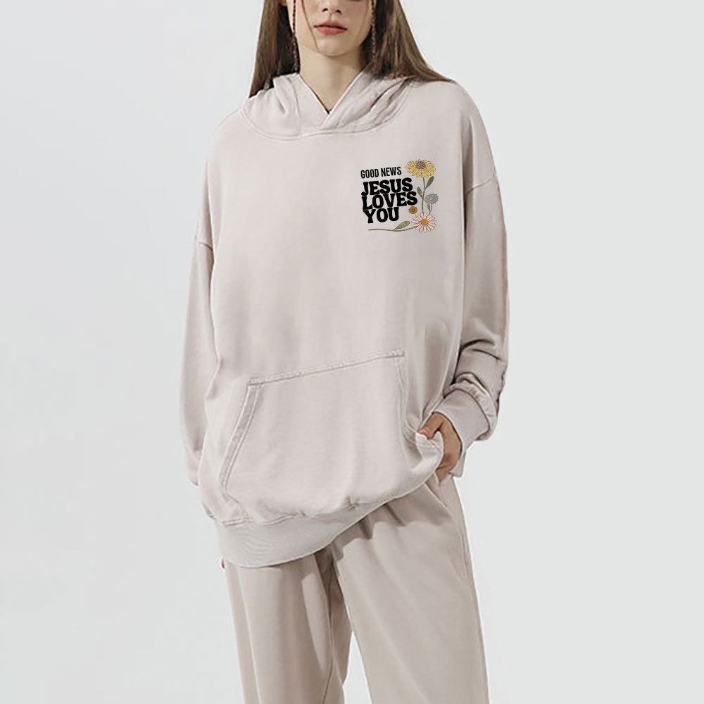 Good News Jesus Loves You Christian Washed Hoodie 