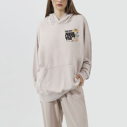 Good News Jesus Loves You Christian Washed Hoodie 