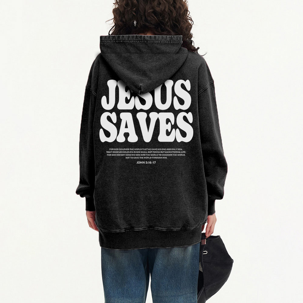 Jesus Saves Christian Washed Hoodie