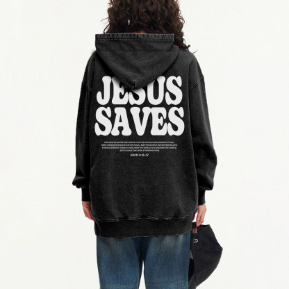 Jesus Saves Christian Washed Hoodie