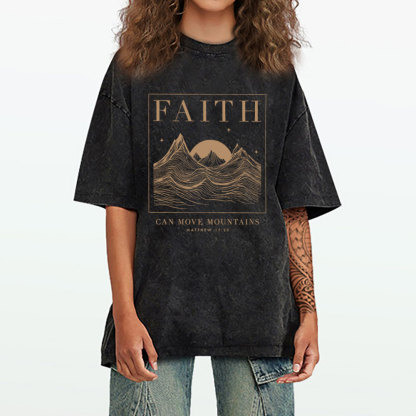 Faith Can Move Mountain Christian Washed T-Shirt