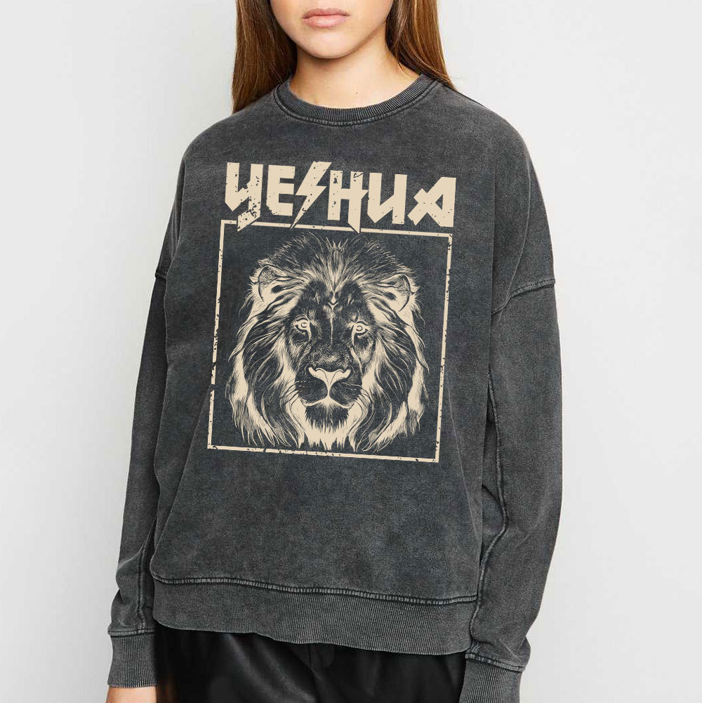 Retro Yeshua Lion Christian Washed Sweatshirt