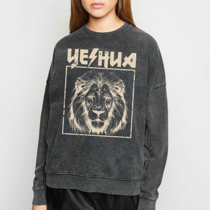 Retro Yeshua Lion Christian Washed Sweatshirt