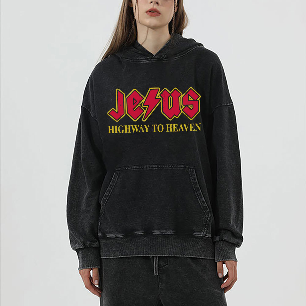 Jesus Highway To Heaven Christian Washed Hoodie