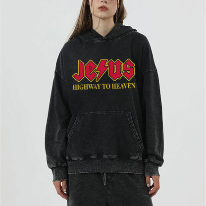 Jesus Highway To Heaven Christian Washed Hoodie