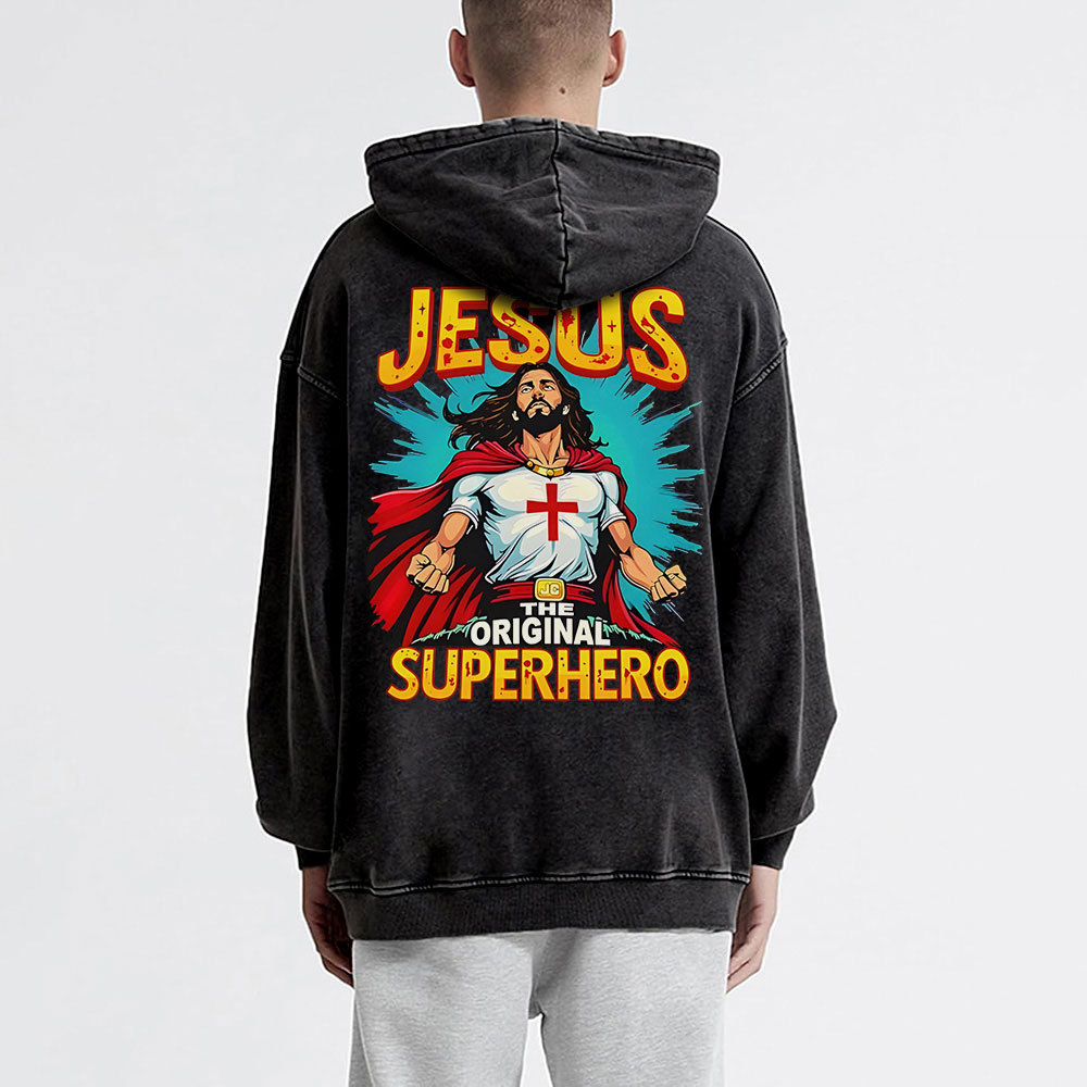 Jesus The Original Superhero Christian Washed Hoodie
