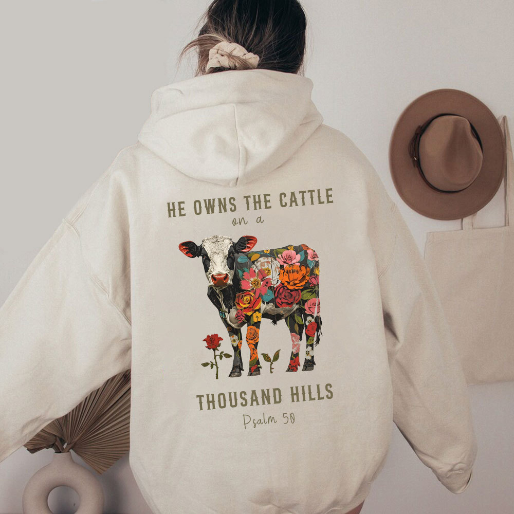 He Owns The Cattle On A Thousand Hills Christian Washed Hoodie
