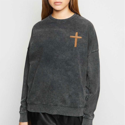 Retro Faith Cross Christian Washed Sweatshirt
