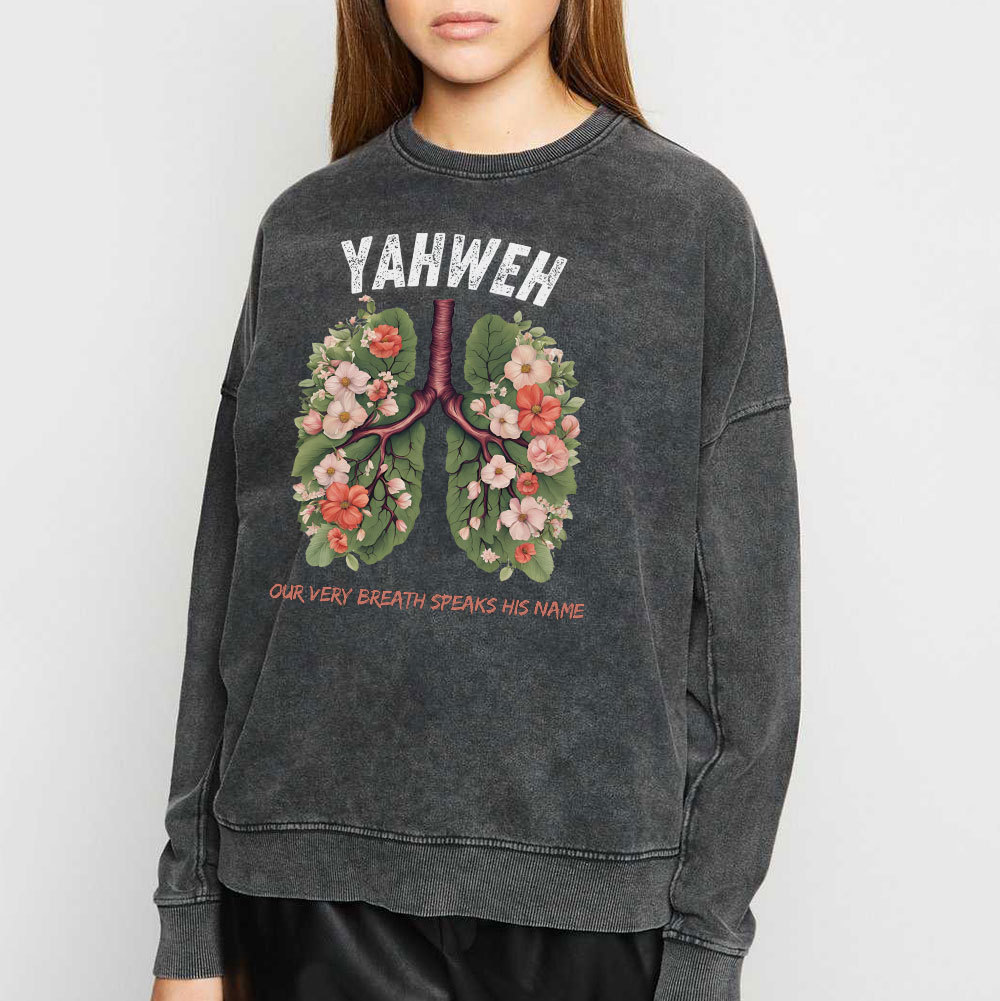 Yahweh Leaf Flower Lung Christian Washed Sweatshirt