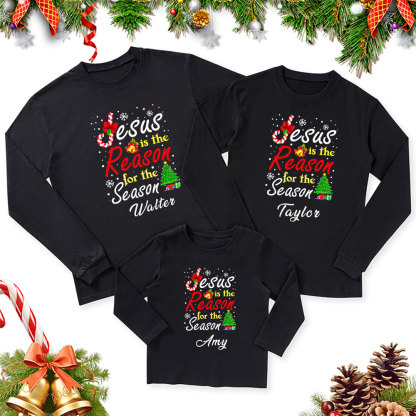Personalized Jesus the Reason for the Season Christmas Family Matching Long Sleeve T-Shirt