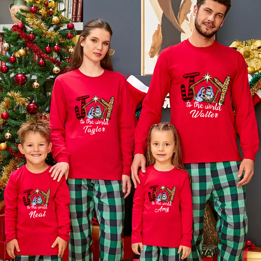 Personalized Joy to the World Christmas Family Matching Long Sleeve T-Shirt