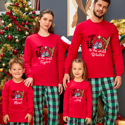 Personalized Joy to the World Christmas Family Matching Long Sleeve T-Shirt