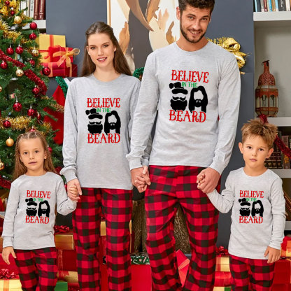 Personalized Believe In The Beard Christmas Family Matching Long Sleeve T-Shirt