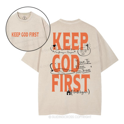 Keep God First Christian Washed T-Shirt
