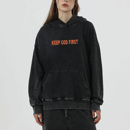 Keep God First Christian Washed Hoodie
