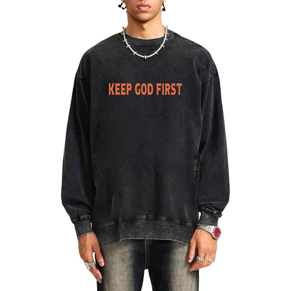 Keep God First Christian Washed Sweatshirt