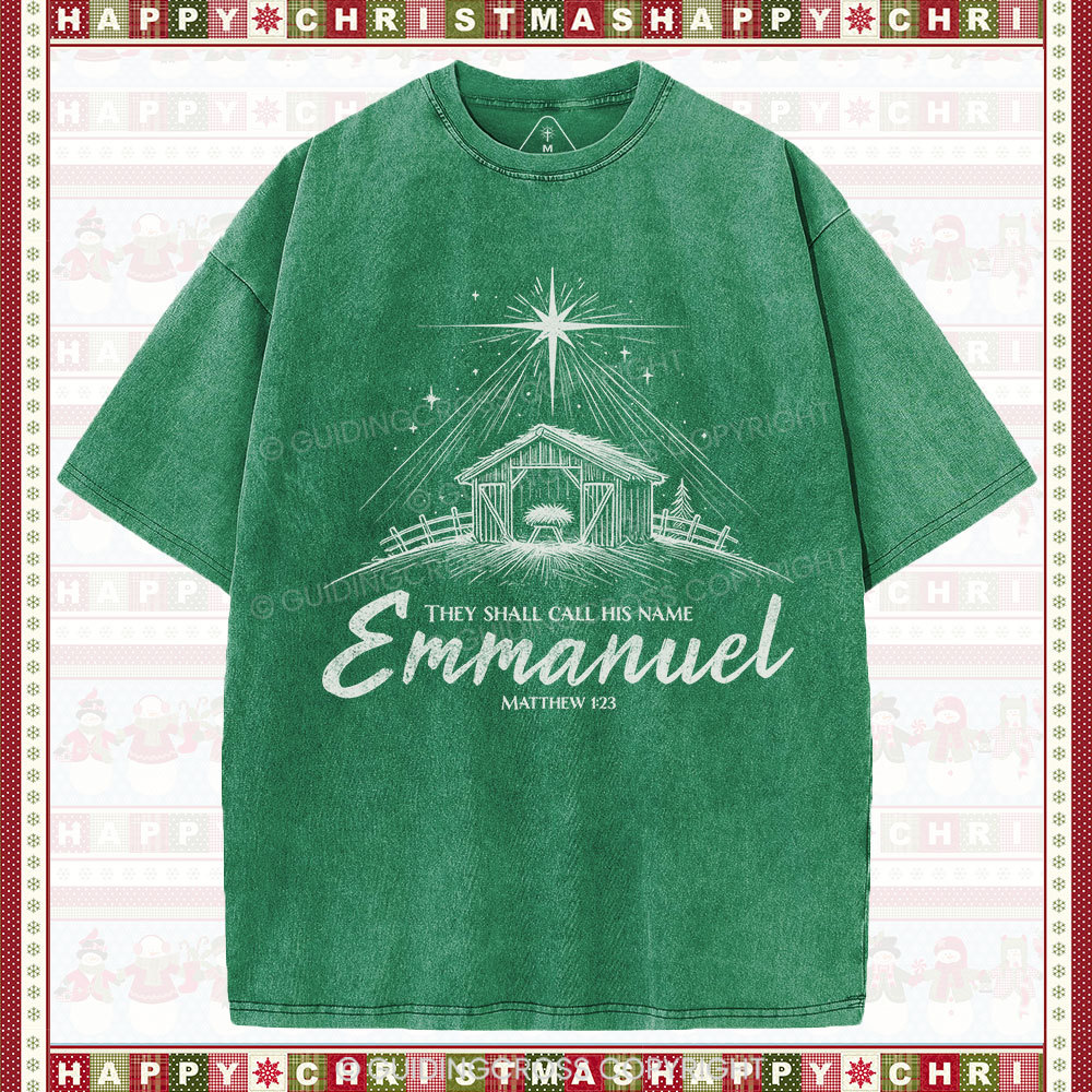 Emmanuel Christmas Christian Washed T-Shirt