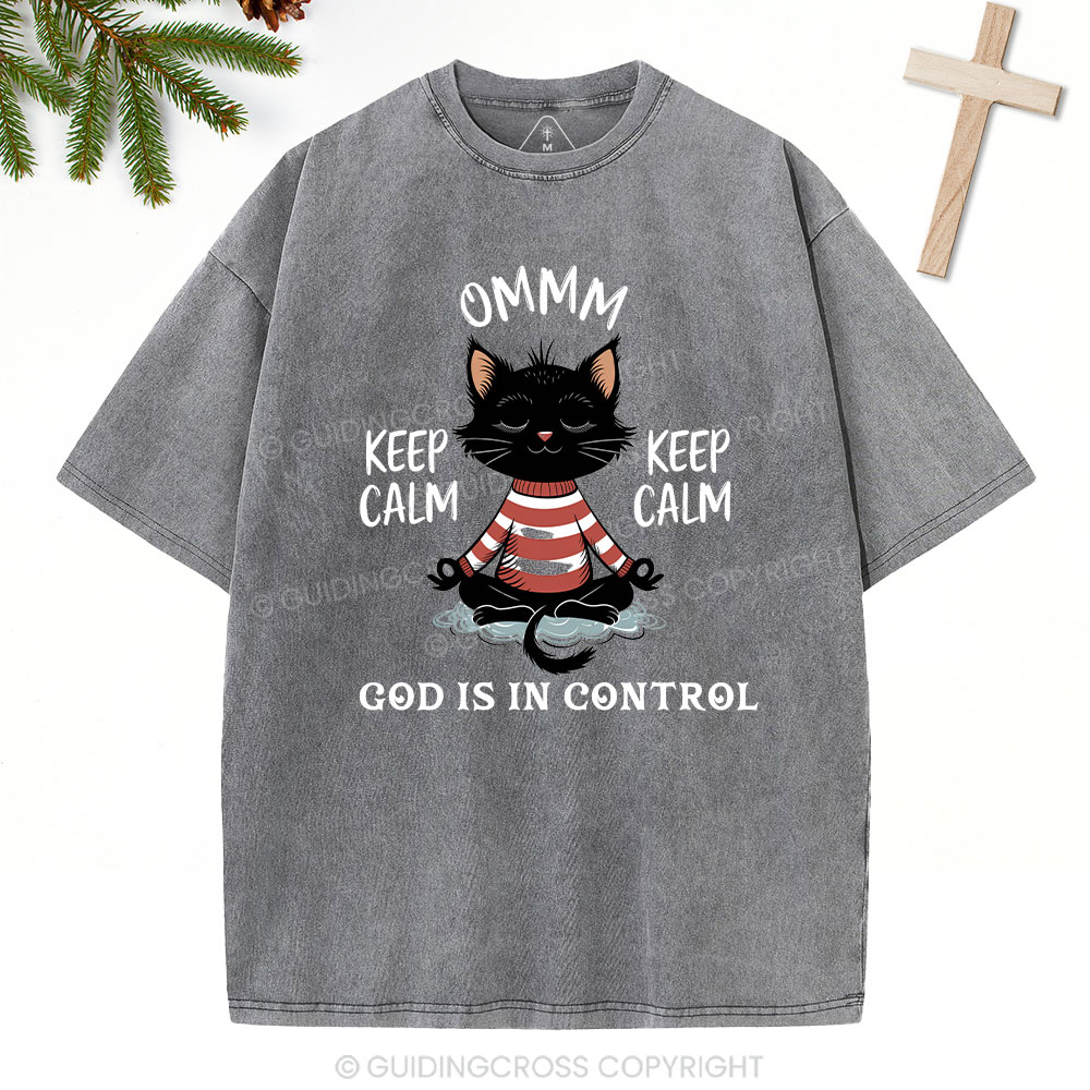 God Is In Control Christian Christmas Washed T-Shirt