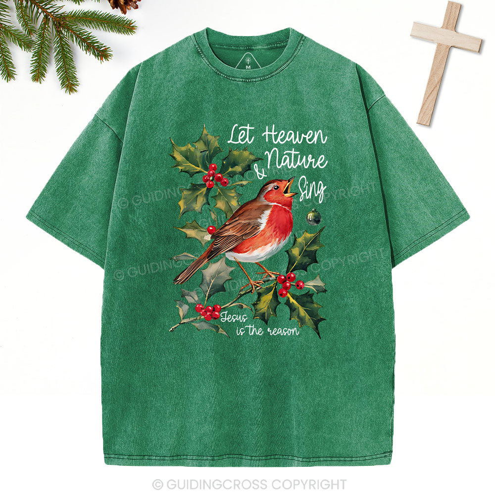 Let Heaven And Nature Sing Christian Christmas Washed T-Shirt