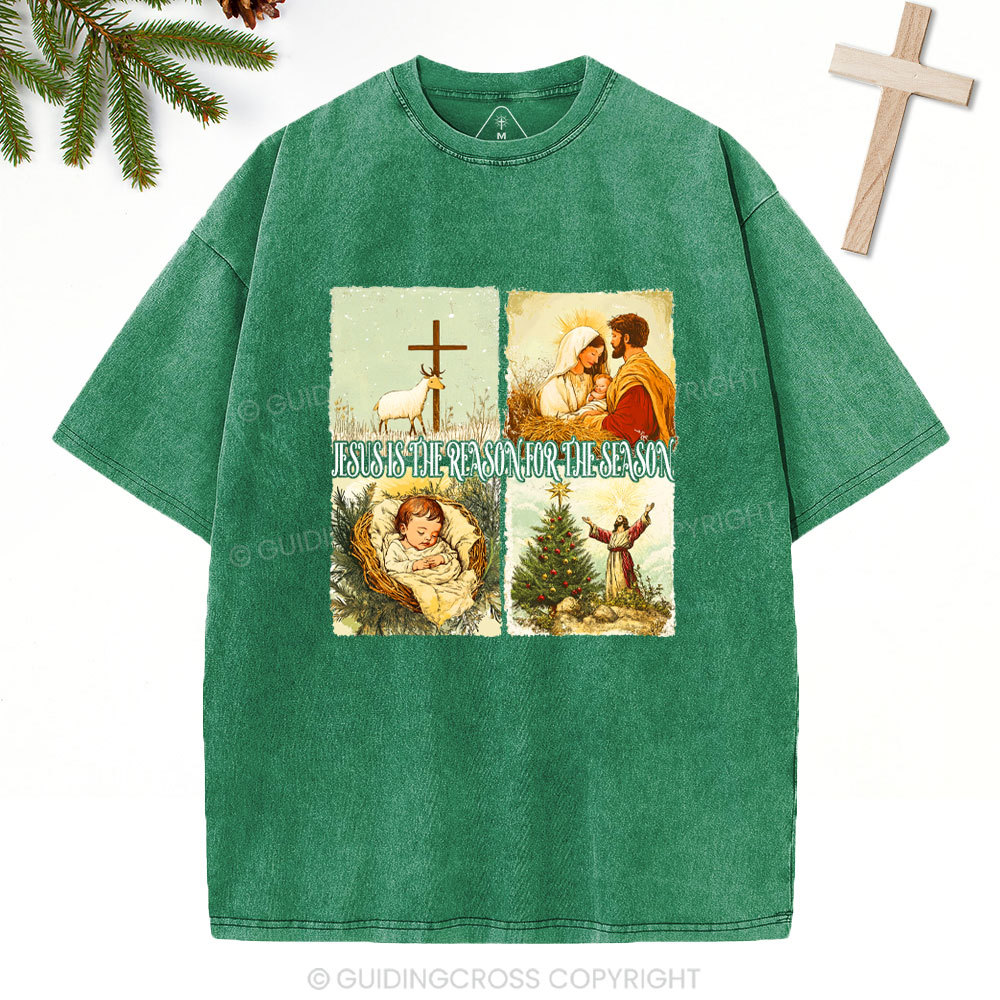 Retro Jesus Is The Reason Christian Christmas Washed T-Shirt