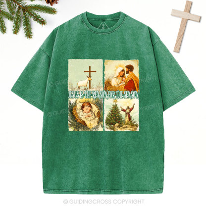 Retro Jesus Is The Reason Christian Christmas Washed T-Shirt