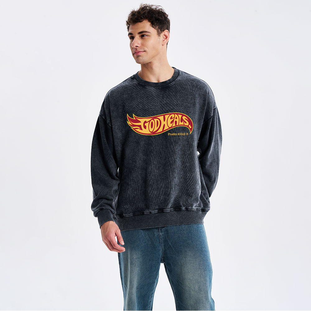 God Heals Christian Washed Sweatshirt