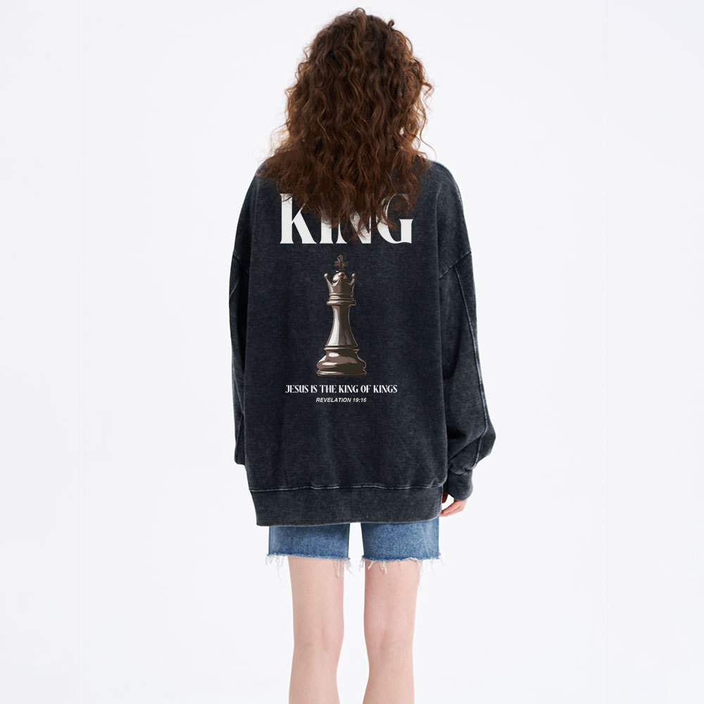 Jesus Is The King Of Kings Christian Washed Sweatshirt