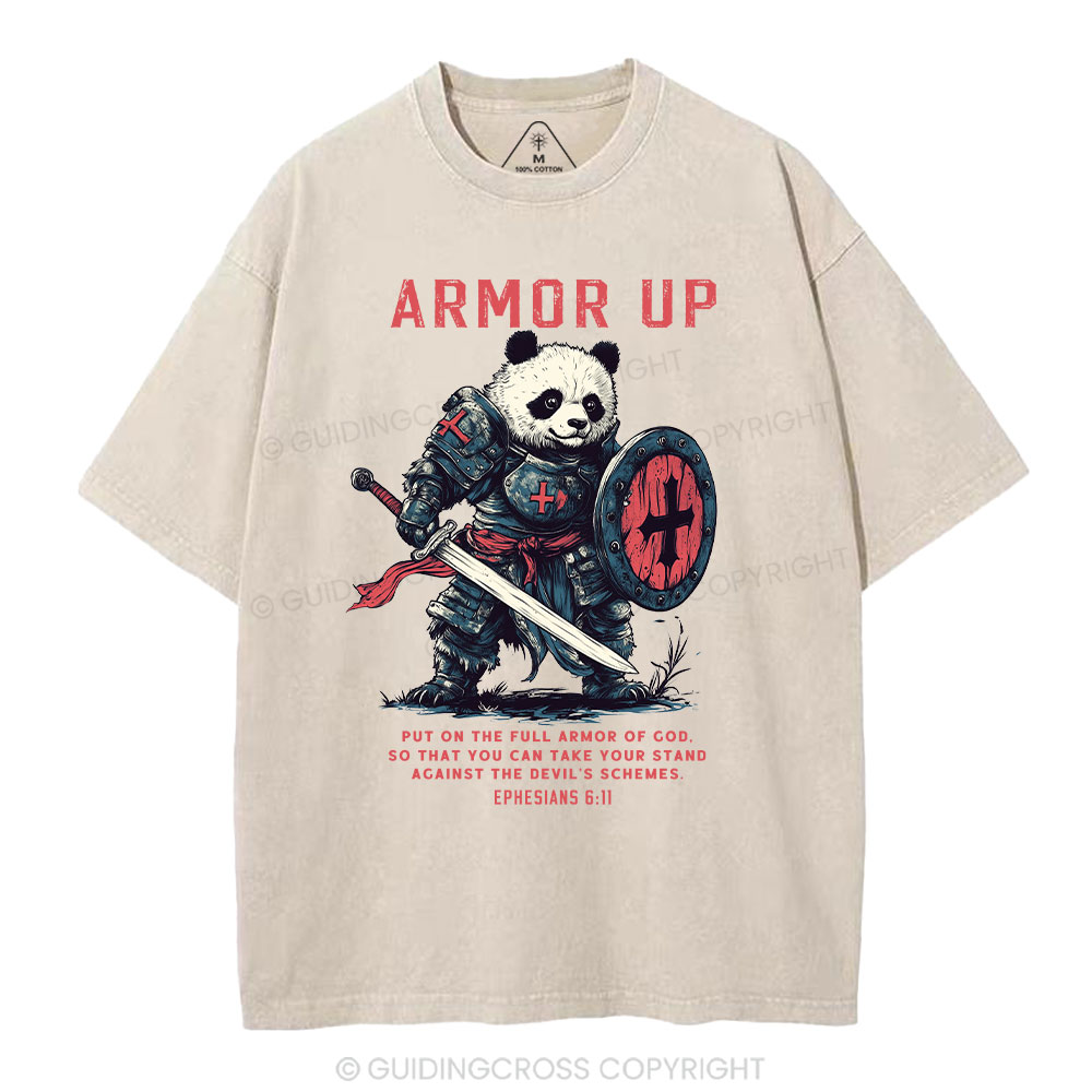 Armor Of God Panda Warrior Christian Washed T-Shirt