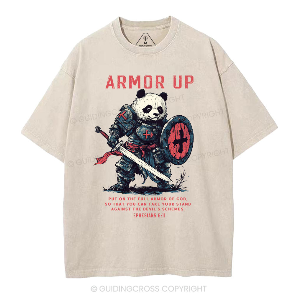 Armor Of God Panda Warrior Christian Washed T-Shirt