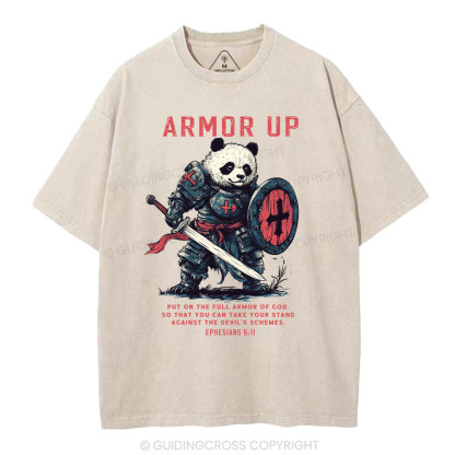 Armor Of God Panda Warrior Christian Washed T-Shirt
