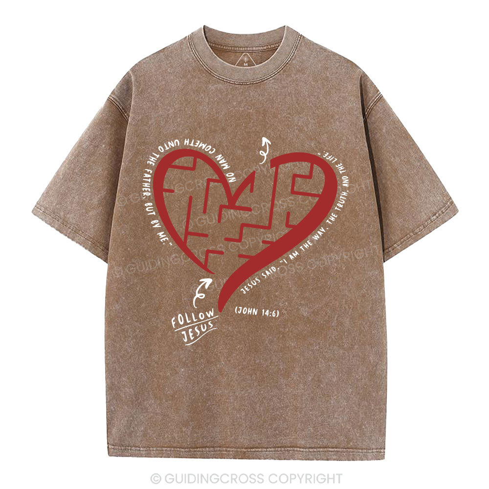 Follow Jesus Heart Christian Washed T-Shirt