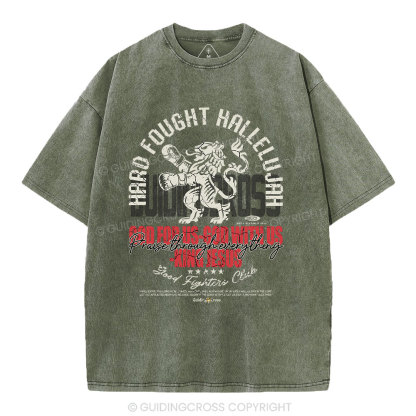 Hard Fought Hallelujah Boxing Lion Christian Washed T-Shirt