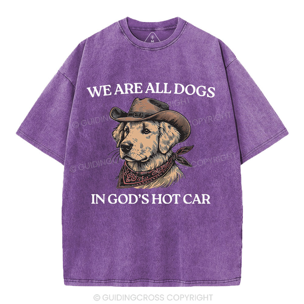 We Are All Dogs In God's Hot Car Christian Washed T-Shirt