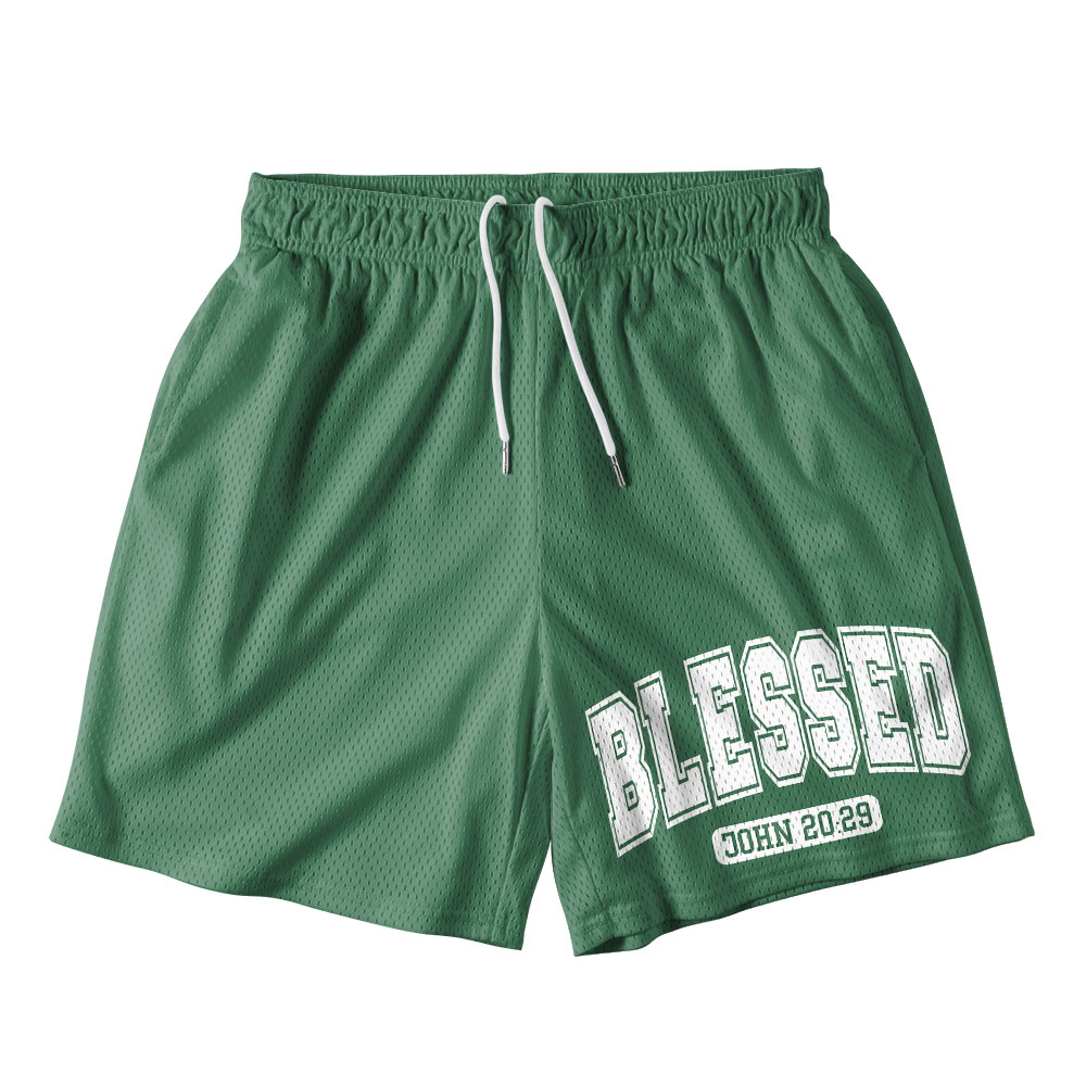 Blessed Green Christian Mesh Shorts
