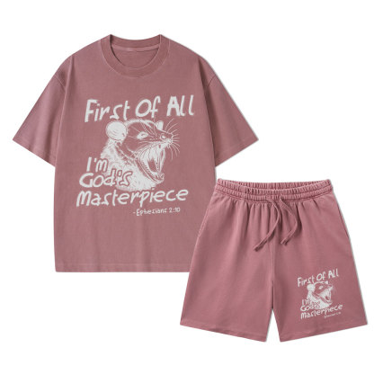 First Of All I'm God's Masterpiece Christian Washed T-Shirt & Shorts