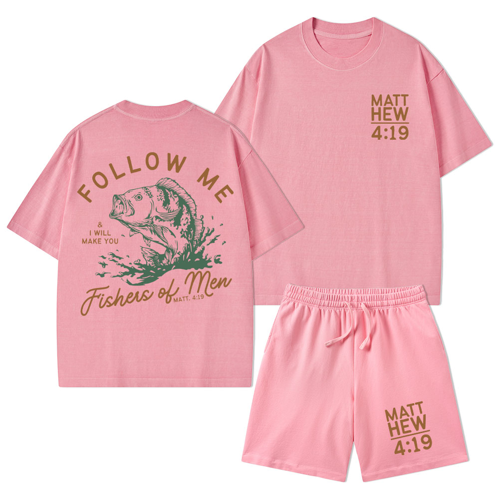 Follow Me I Will Make You Fishers Of Men' Christian Washed T-Shirt & Shorts