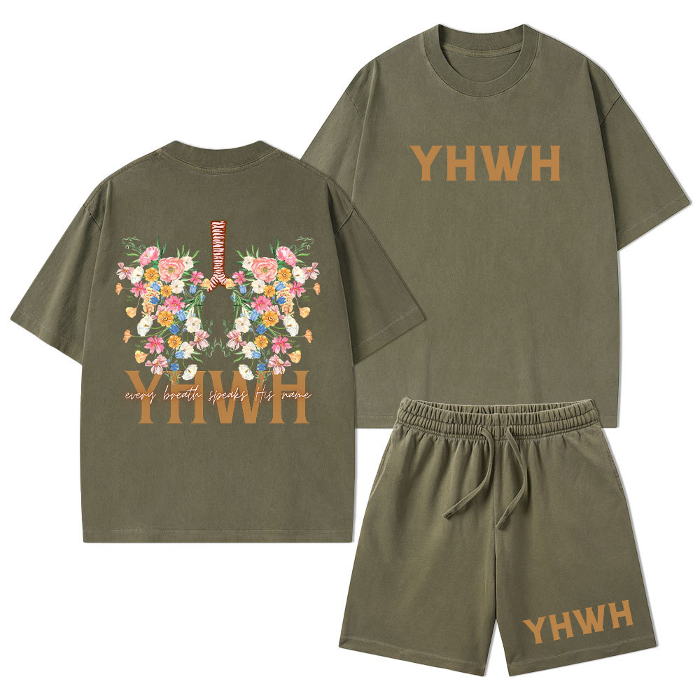 YHWH Every Breath Speaks His Name Christian Washed T-Shirt & Shorts