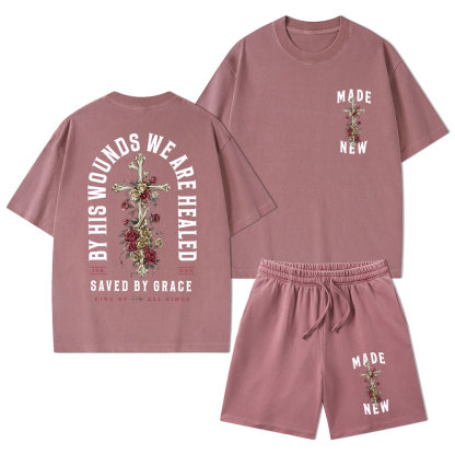 By His Wounds We Are Healed Christian Washed T-Shirt & Shorts