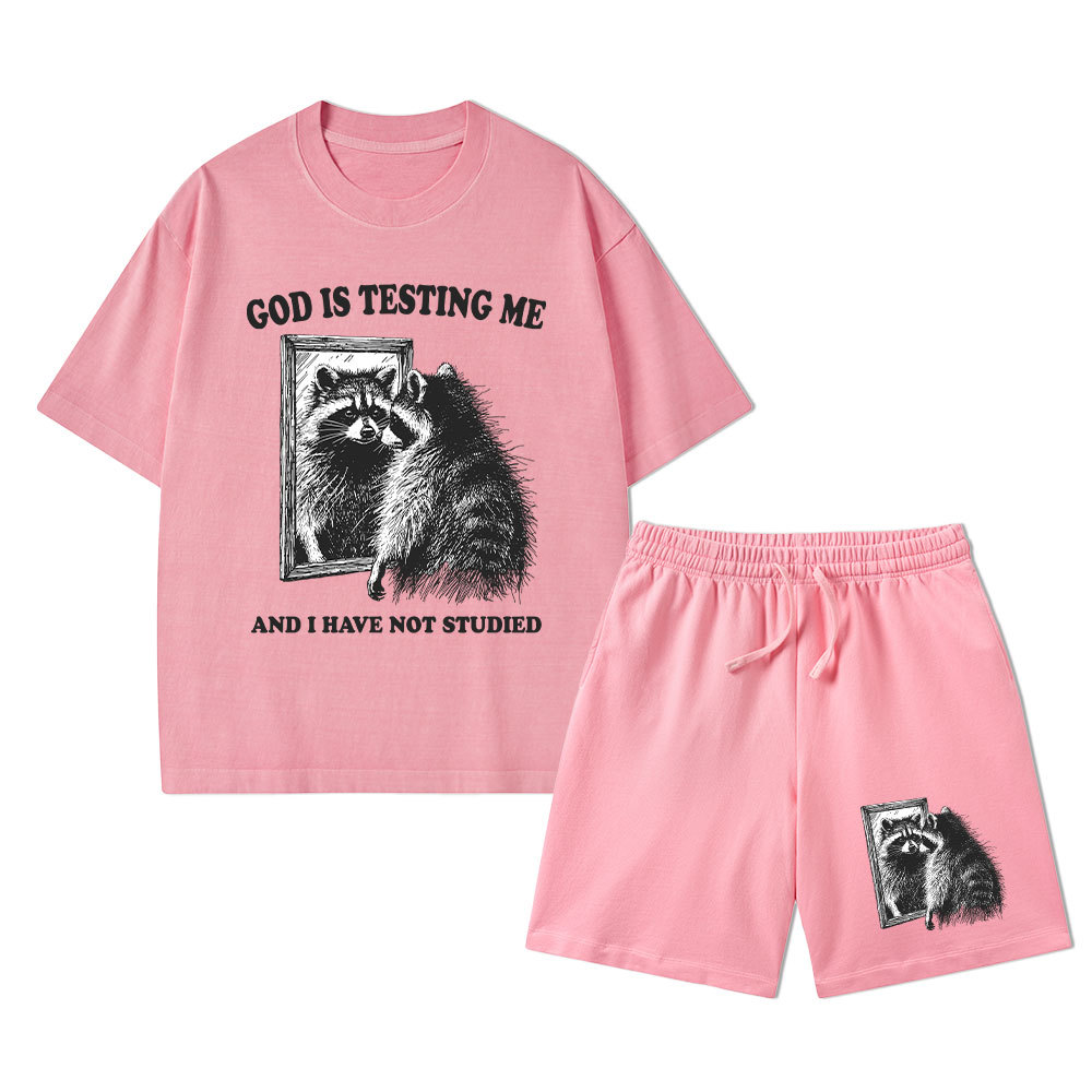 God Is Testing Me And I Have Not Studied Christian Washed T-Shirt & Shorts