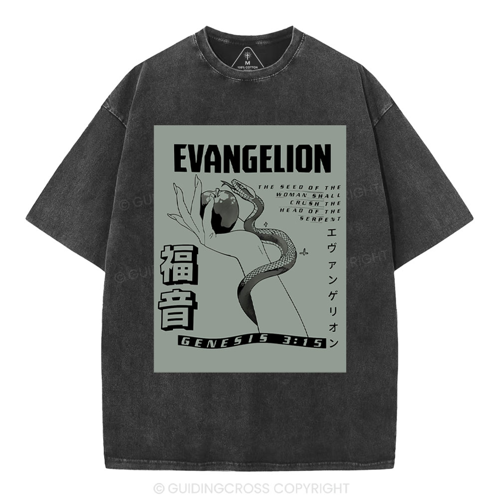 Evangelion Chirstian Washed T-Shirt Sale - GuidingCross