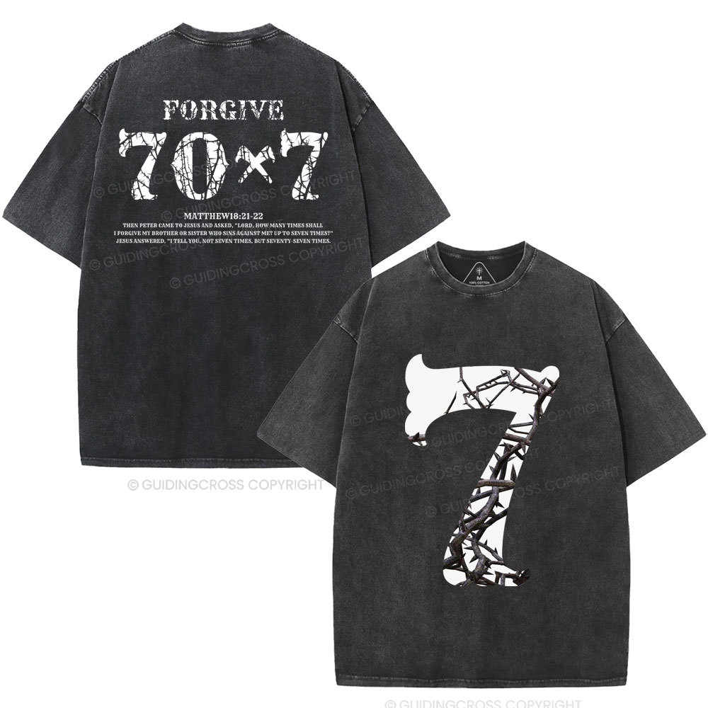 Forgive 70 7 Christian Washed T-Shirt Sale - GuidingCross