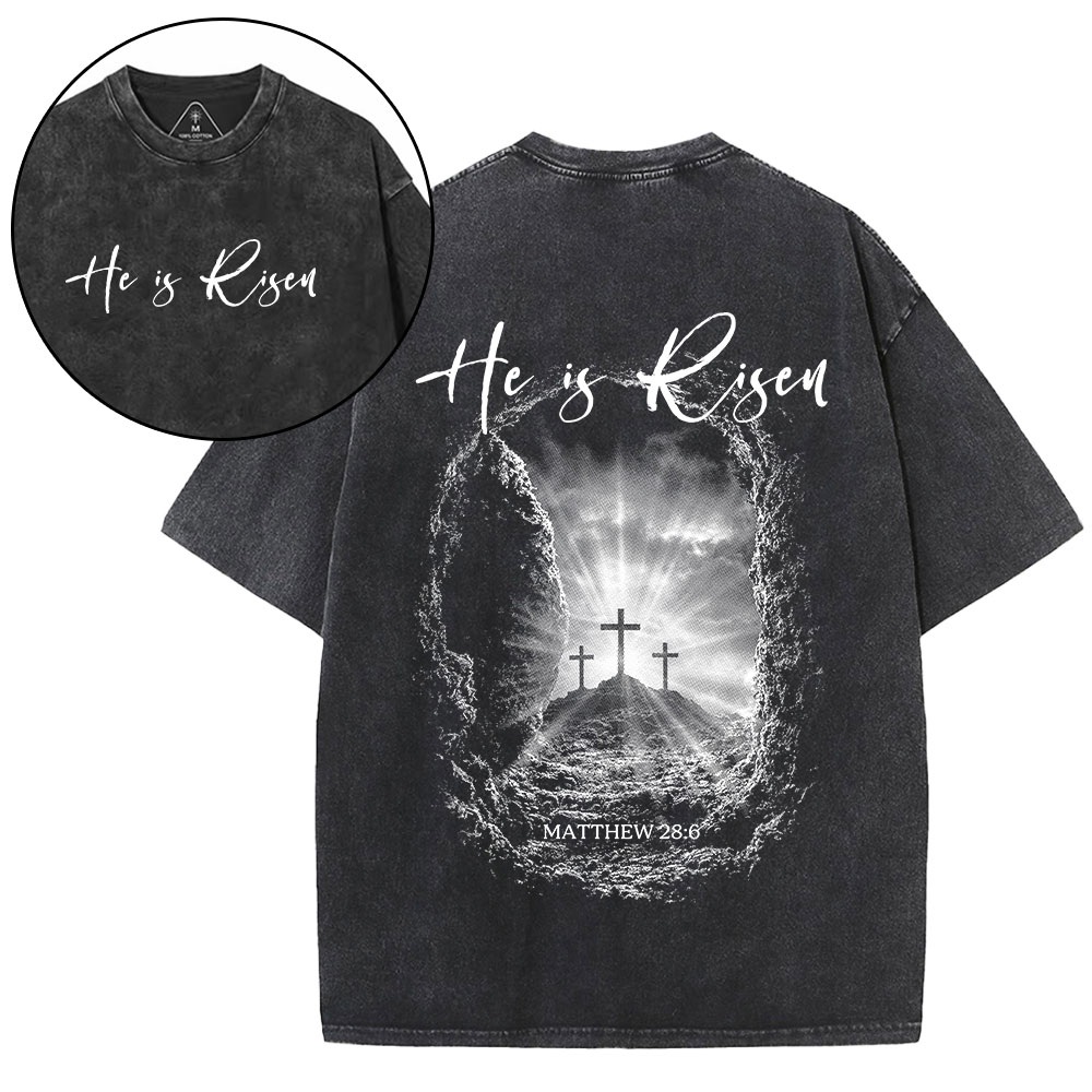 He Is Risen Christian Washed T-Shirt