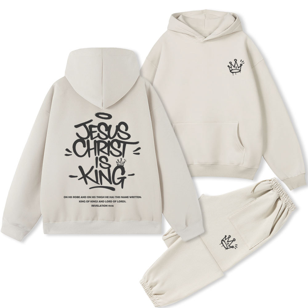Jesus Christ Is King Christian Premium Fleece Hoodie Set