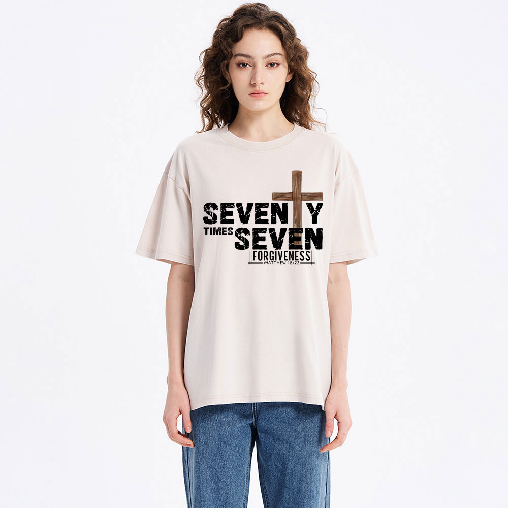 77 Times Forgiven Christian Washed T-Shirt