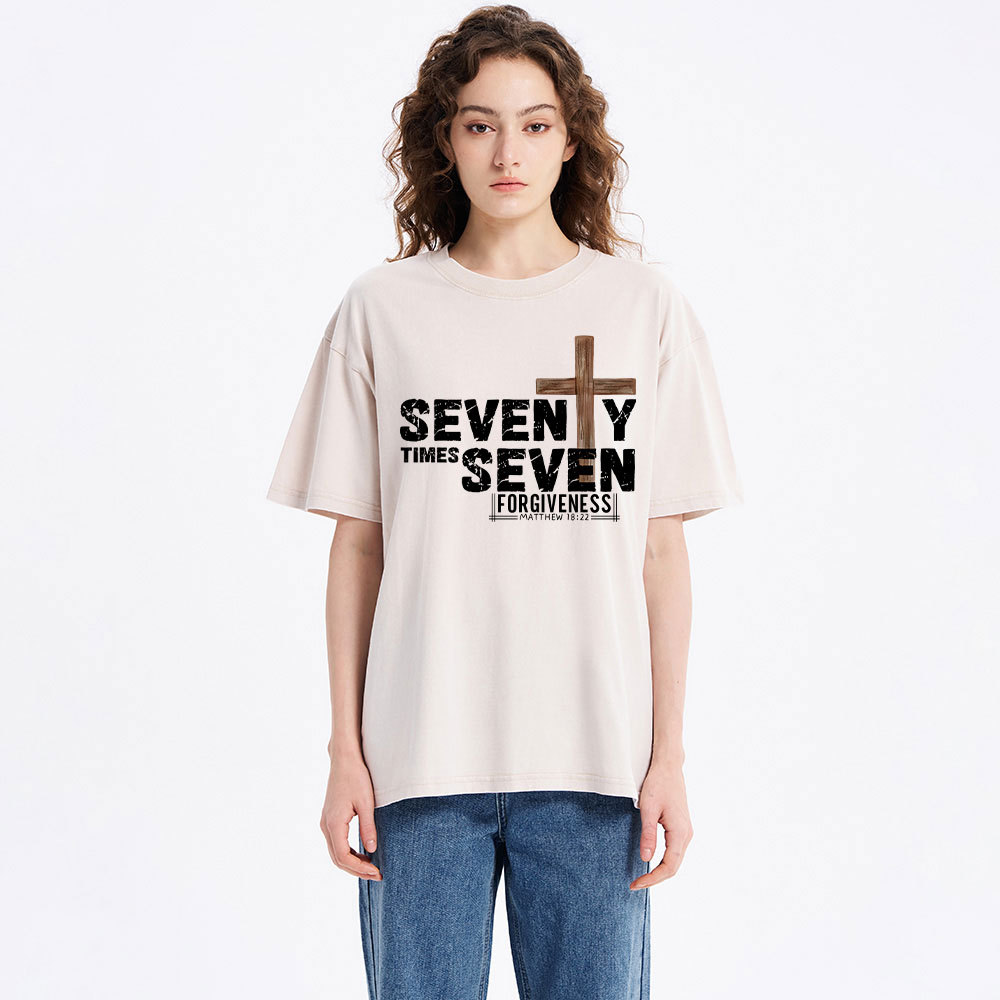 77 Times Forgiven Christian Washed T-Shirt