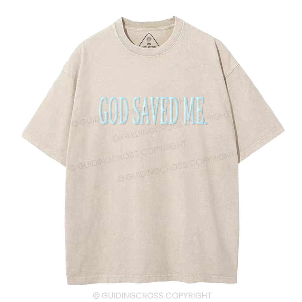 God Saved Me Christian Puff Printed Washed T-Shirt
